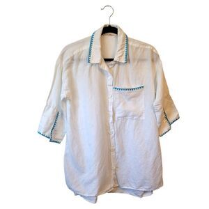 Soft Surroundings Women's White Linen Cotton Blend Half Sleeve Blouse Size S